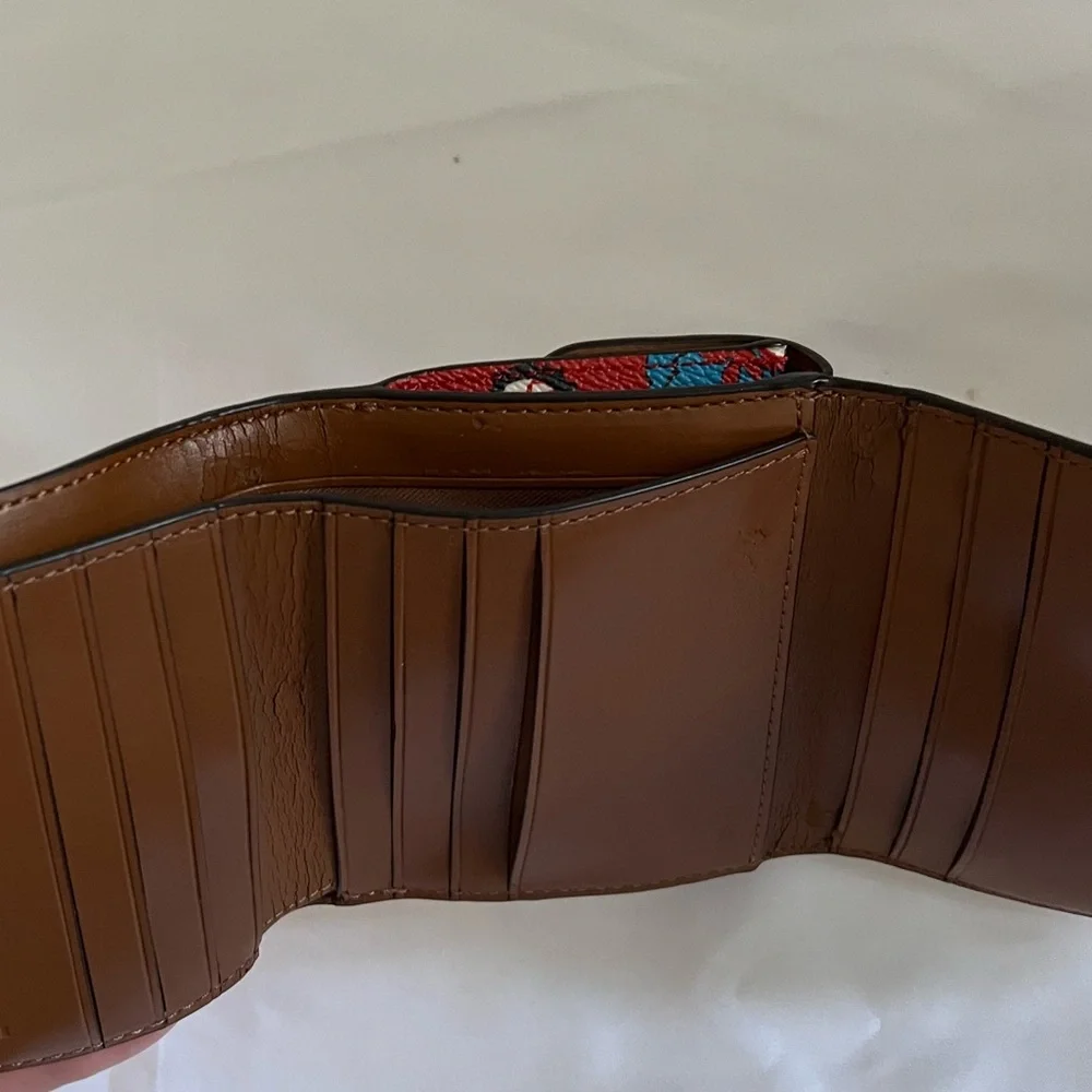 BUNDLE Coach Wild Prairie Wallet Coated Canvas Leather Floral Carmine - Picture 6 of 6